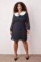 Navy Blue Peter Pan Collar Polka Dot Chiffon Mini Woven Plus Size Dress TBBAW26AH00048 - 2