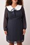 Navy Blue Peter Pan Collar Polka Dot Chiffon Mini Woven Plus Size Dress TBBAW26AH00048 - 4