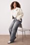 Gri Yüksek Bel Straight Fit %100 Pamuk Non-Strerch Denim Büyük Beden Jeans TBBSS24CJ00050