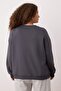 Antrasit Kalın Taşlı Detaylı Örme Büyük Beden Sweatshirt TBBAW24SW00000 - 4