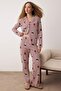 Çok Renkli %100 Pamuklu Ayıcık ve Çizgi Desenli Gömlek Yaka Örme Pijama Takımı THMAW26PT00171 - 2