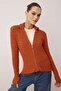 Wardrobe Essentials Turuncu Fermuarlı Dik Yaka Yumuşak Dokulu Pamuklu Triko Hırka TWOAW26HI00088 - 2