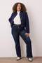 Koyu Mavi Yüksek Bel İspanyol Paça Flare Fit Denim Büyük Beden Jeans TBBAW26CJ00034 - 2