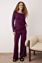 Mürdüm Yaka Detaylı Bel Katlamalı Örme Pijama Takımı THMAW26PT00151