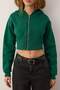 Emerald Green Zippered Hooded Waist-Fitted Stretchy Knitted Sweatshirt Twoaw26Sw00089 - 3