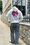 Pink Moon Printed Oversize Unisex White Hoodie - 4