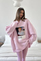 Women's Oversize Sweat Dress Pink – 3 Thread Raised Fleece, Crew Neck, Pantone – Princess Printed - 5