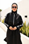 Hayaa+ Black with White Stripes Knee Length Full Coverage Muslim Burkini Swimwear - 4