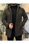 Men's Thick Winter Khaki Green Hooded Coat (Removable Hood) Regular Fit Fiber-Filled