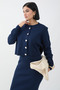 Cardigan Ribbed Double Navy Blue Knitwear Set - 5
