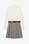Combined Belted Pleated Mini Dress Ecru - 2