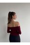Burgundy Long Sleeve Buckle Detail Madonna Collar Autumn Spring Sandy Blouse - 2