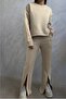 Women's Oversize Sweat Pant Slit Tracksuit Jogging Beige Double Suit 1270 - 7