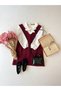Girls' Burgundy Melton Winter V-Neck Jumper Dress - 5