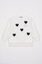 Crew Neck Heart Printed Ecru-Black Color Girl's Skirt Suit - 3