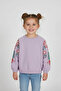 Crew Neck Long Sleeve Sleeves Cıcek Printed Lilac Color Girl's Sweatshirt