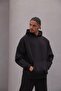 Men's Oversize Tracksuit Set Black – Basic, 3 Thread Fleece; Hooded Top, Elasticated Bottom - 4