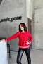 Women's Crew Neck Stone Relax Fit Red Sweat - 4
