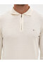 Ecru Slim Fit Zippered Polo Collar Basic Knitwear Sweater 50314191-Vr019 - 6