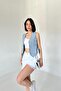 Women's V-Neck Cotton Strap Ice Blue Short Denim Vest - 2