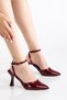 Women's Burgundy Patent Leather Strappy Heeled Shoes - 3