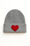 Gray Wool Beret Red Heart Punch Detailed Gift - 3