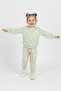 Crew Neck Long Sleeve Cıcek Patterned Water Green Color Girl's Tracksuit Set
