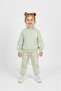 Crew Neck Long Sleeve Cıcek Patterned Water Green Color Girl's Tracksuit Set - 2