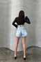 Women's Swimsuit Detail Ripped Ice Blue Mini Denim Shorts - 6