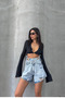 Women's Swimsuit Detail Ripped Ice Blue Mini Denim Shorts - 5