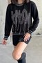 Women's Stoned London Printed Relax Fit Black Sweat