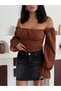 WOMEN'S BOAT NECK GIRL DETAIL BALLOON SLEEVE CREPE BLUZ - 6