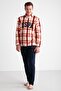 Top 100% Fleece Turtleneck Half Zipper, Bottom Cotton Bottom Pocket and Solid Color Winter Men's Pajama Set