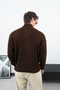 Zippered Brown Stand Collar Basic Oversize Sweater - 6