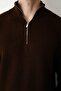 Zippered Brown Stand Collar Basic Oversize Sweater - 2