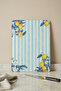 Lemonstripe Glass Cutting Board – 25X35 cm |   Striped Blue Background Lemon Flower Pattern |   Tempered Glass