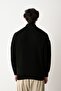 Zippered Black Stand Collar Basic Oversize Sweater - 4