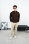 Zippered Brown Stand Collar Basic Oversize Sweater - 7