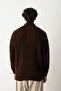 Zippered Brown Stand Collar Basic Oversize Sweater - 4