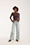 Women's Off-The-Shoulder Drawstring Detailed Brown Viscose Blouse - 2