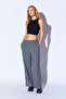 Polyviscose Woven - Lycra Gray Melange Palazzo Trousers with Front Clamps - MKS 669574 -01 - 6