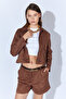 Women's Suede Shorts with Self-Belt - Mink |   Mkw674992-01 - 3