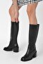 Taylor Black Color Side Zipper, Thin Faux Fur Lining Blunt Toe Women's Heeled Boots - 2
