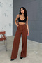 Brown Pleated Fabric Palazzo Trousers - 4