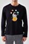 Men's Cotton Long Sleeve Top Astronaut Printed Lower Stripe Pajamas Set - 4