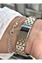 Ferrucci̇ (Gold and Silver) - Minimal Design Green Inner Dial Jubilee Band Women's Wristwatch - 5