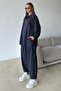 Premium Knitted Fabric Tunic Pants Set with Zipper Detail at the Collar Indigo 9375-Tk - 5