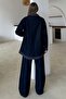 Garni Detailed Tunic Trousers Denim Suit Dark Blue 9376-Tk - 8
