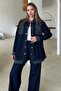 Garni Detailed Tunic Trousers Denim Suit Dark Blue 9376-Tk - 5