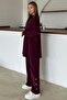 Premium Fabric Casual Sweat Pants Set with Metal Accessories Bordo 9372-Tk - 7